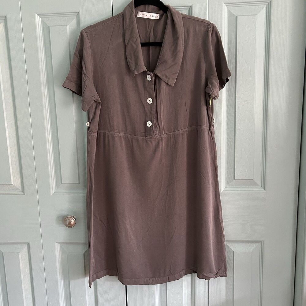 Cut Loose Womens Gray Babydoll T-Shirt Mini Dress Medium M/L Collared Adjustable